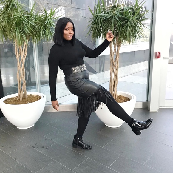 Faux leather fringe hem skirt - Picture 1 of 7